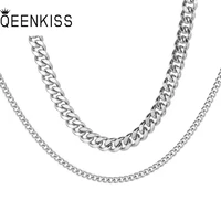 qeenkiss nc8129 fine wholesale fashion woman man party birthday wedding gift hiphop titanium stainless steel two layer necklace