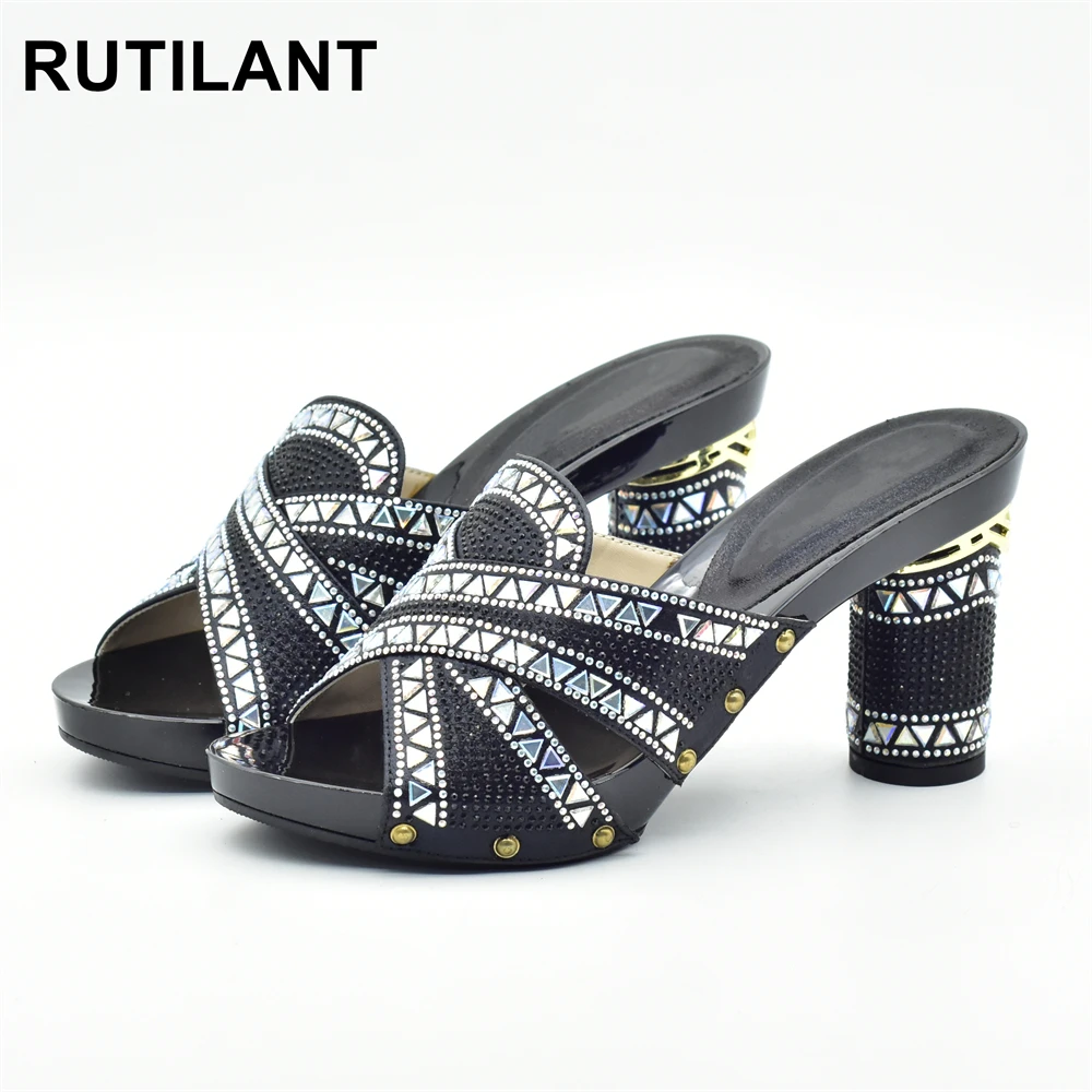 

New Arrival Latest Ladies Shoes Decorated with Rhinestone African Party Shoes for Women Nigerian Women Shoes Italian Women Shoes