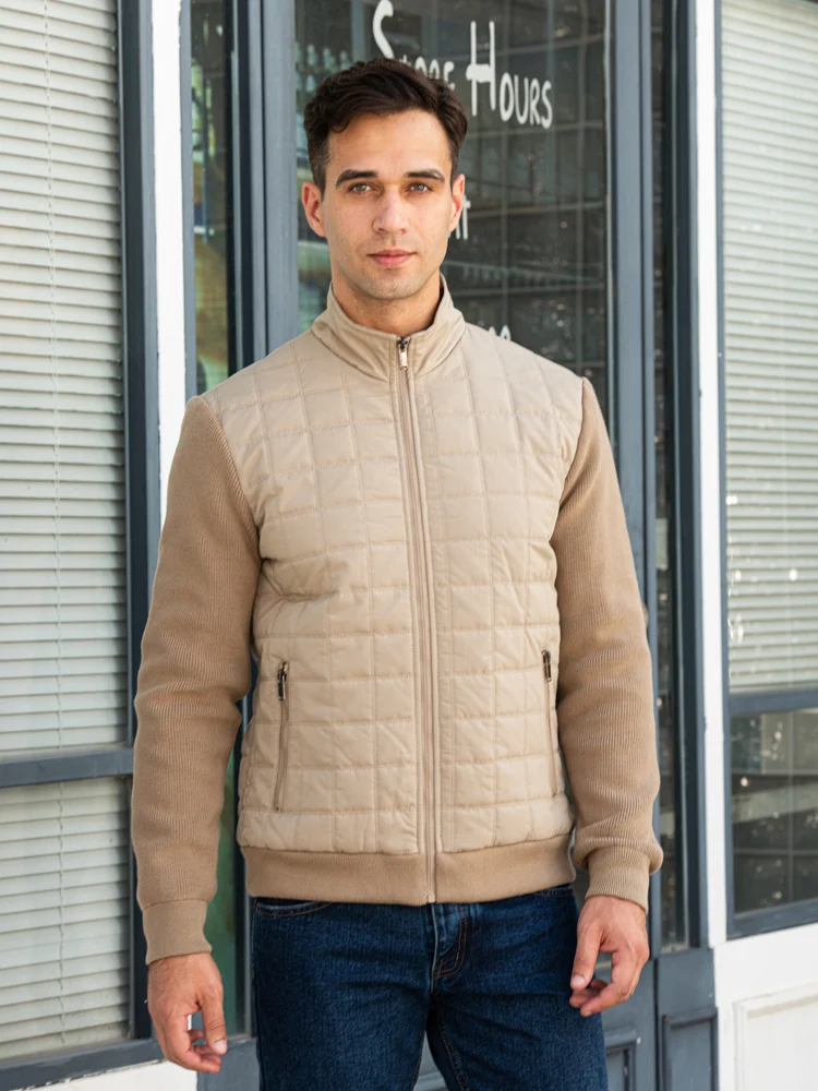 2022 New Mens Stand Kraag Rits Jassen Casual Breien Mouwen Herfst Winter Fashion Hoge Kwaliteit Splicing Jassen Voor Mannen