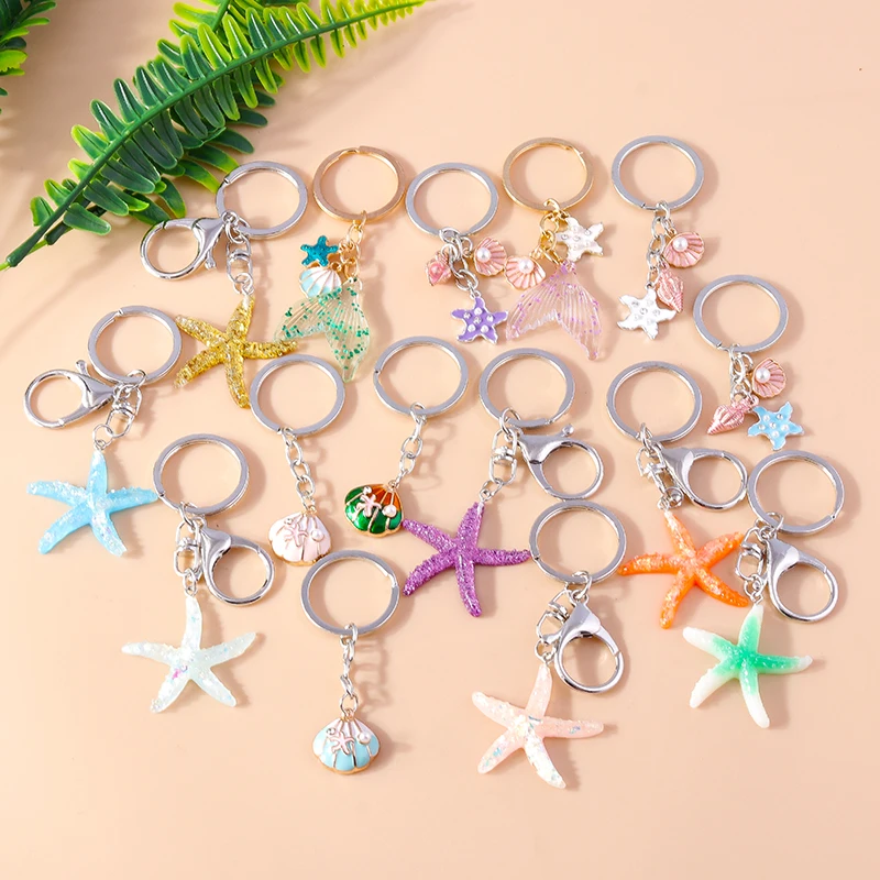 

Cute Starfish Shell Charms Keychains Souvenir Gifts for Women Men Car Key Handbag Pendants Keyrings DIY Jewelry Acccessories