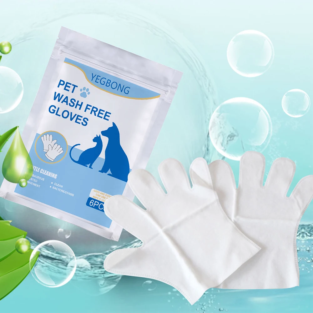

6pcs/pack Bathing Pet Gloves Wipes Accessories Wash Free Portable Washing Grooming Tool Cleaning For Cats Dogs Travel Massage