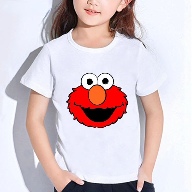 

Boys Girls Summer Short Sleeve T-Shirts Sesame Street Elmo Cartoon Print Boys and Girls Funny Clothes