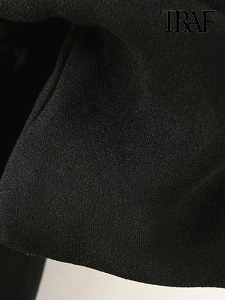 TRAF Women Fashion Office Wear Basic Black Blazer Coat Vintage Pleated Sleeve Pockets Female Outerwear Chic Tops images - 6