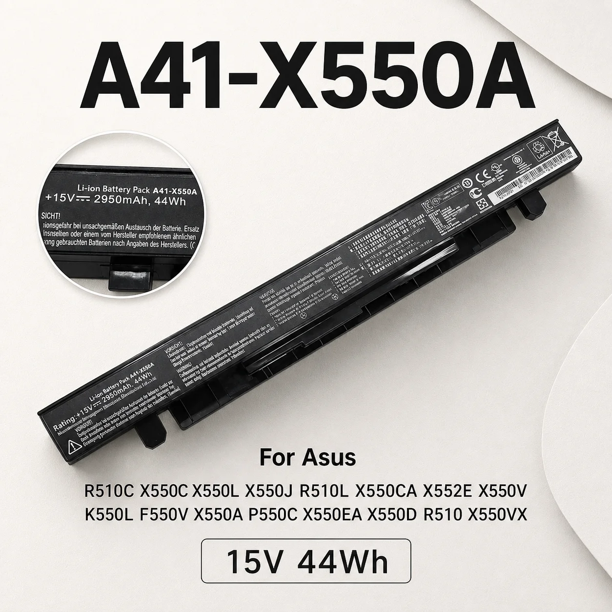 Фото Сменная батарея для ноутбука A41-X550A для Asus X550C X550L X550J X550CA X552E R510C R510L F550C K550L P550C X550EA №1