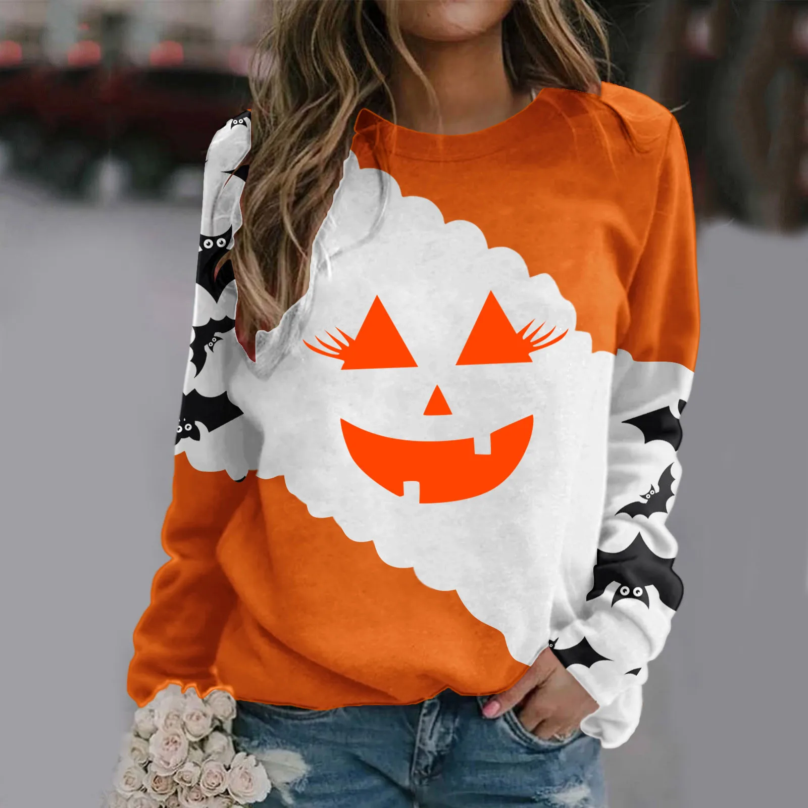

Cute Sweatshirts Women Long Sleeve Sweatshirt For Womens Halloween Print O Neck Casual Sweatshirt Round Neck Fit Woman's Hoodie