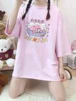 deeptown kawaii anime graphic t shirt japanese sweet girl cute cartoon print summer harajuku tops oversized loose pink t shirt