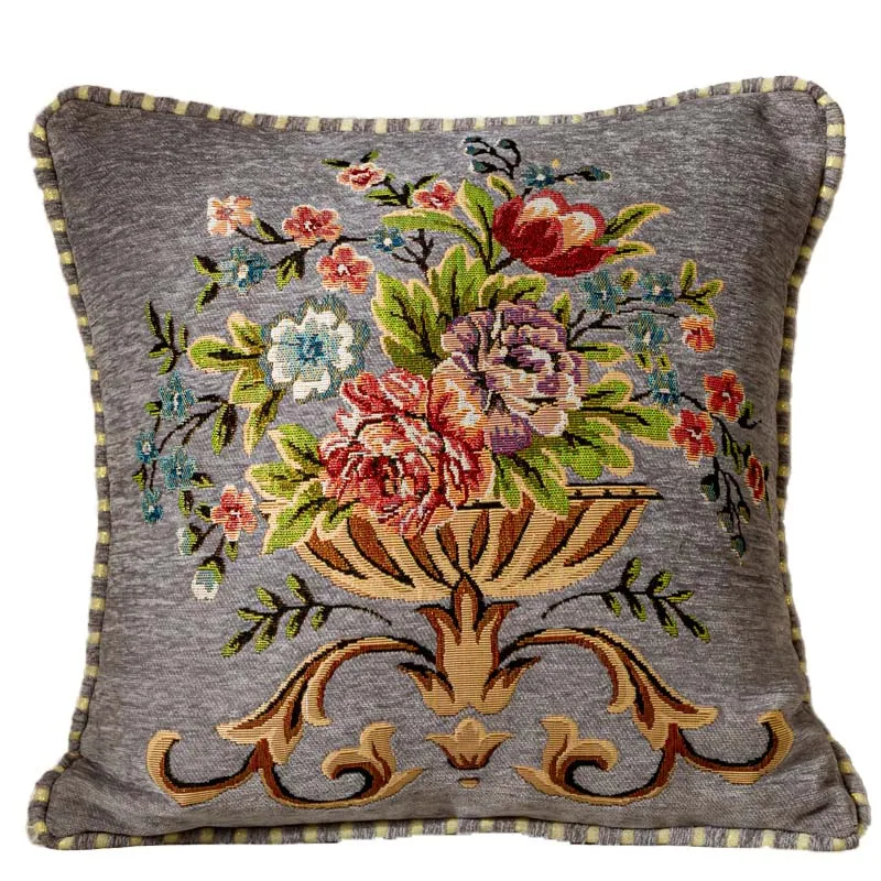 

Chenille Jacquard Cushion Cover Flower Pillow Case