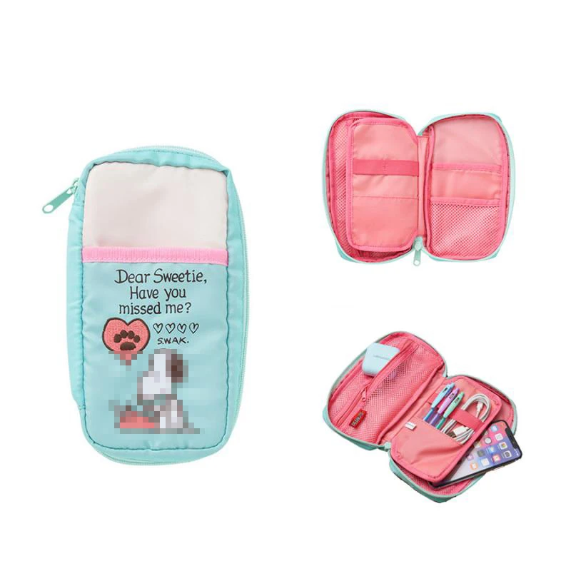 

New Kawaii White Puppy Storage Bag Embroidery Cartoon Portable Cosmetic Bag Student Large Capacity Pencil Pouch for Kids Gift