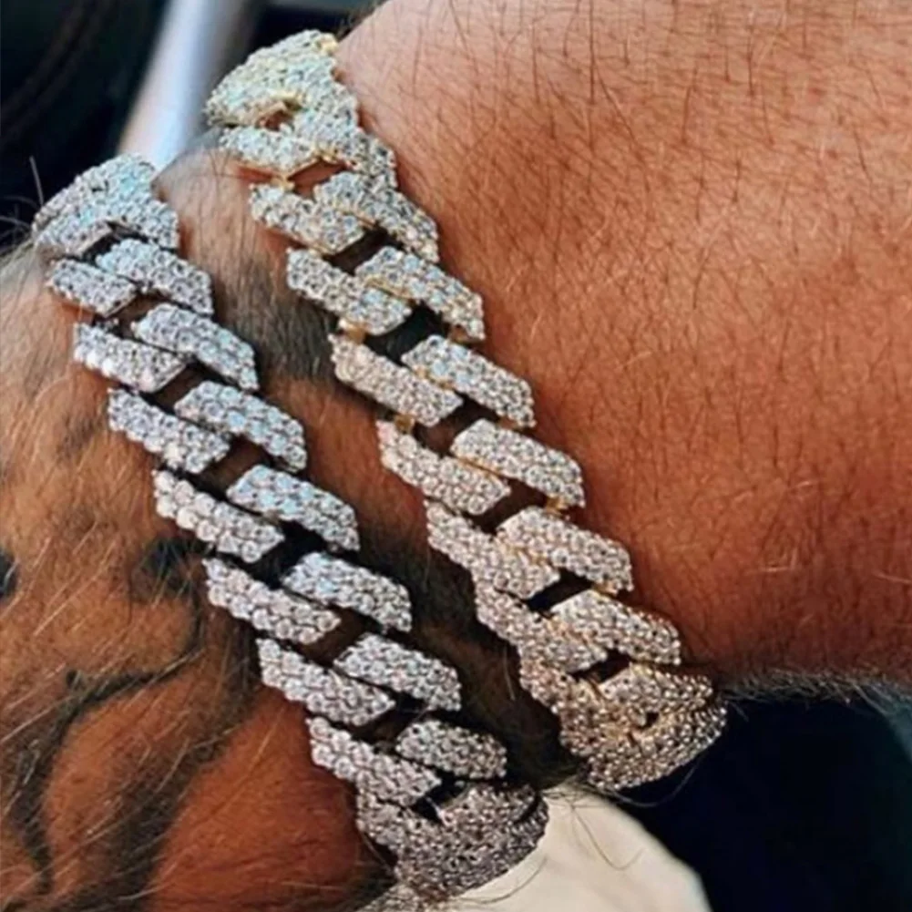 

Iced Out 2 Row Rhinestones Cuban Link Bracelet For Men Punk Hip Hop Clustered Miami Cuban Link Chain Bracelet On Hand Jewelry