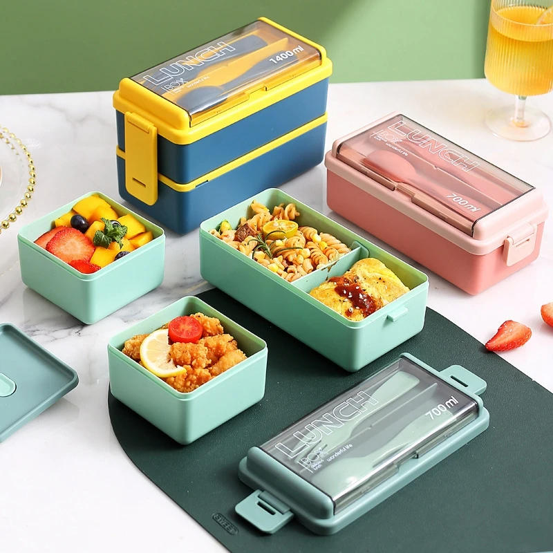 

Bento Box Japanese Style Plastic Lunch School Work Microwaveable Double-Layer Compartment Crisper Kitchen Food Storage Container