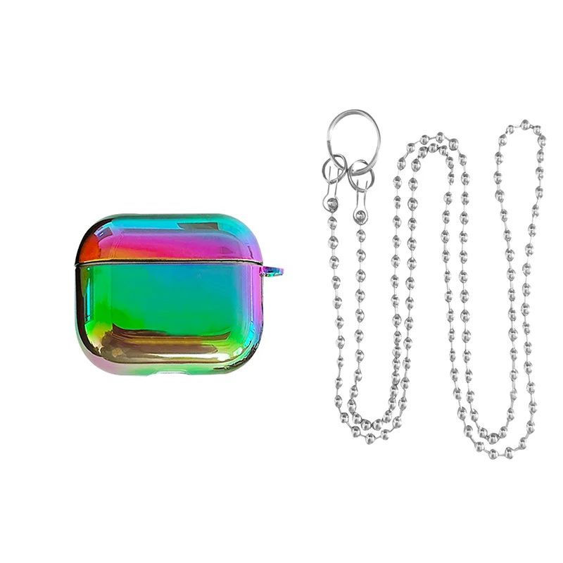

For 2021 New AirPods 3 Case,Dazzle Color Electroplated Fashion for Apple AirPods 2 1 Pro Earphone cover with halter chain