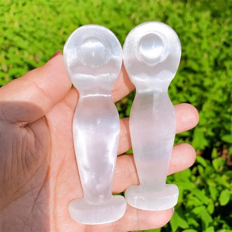 

11cm Natural Selenite Crystal Handmake Goddess Decor Quartz Woman Queen Craft Collectible Energy Figurine Gift 1pcs
