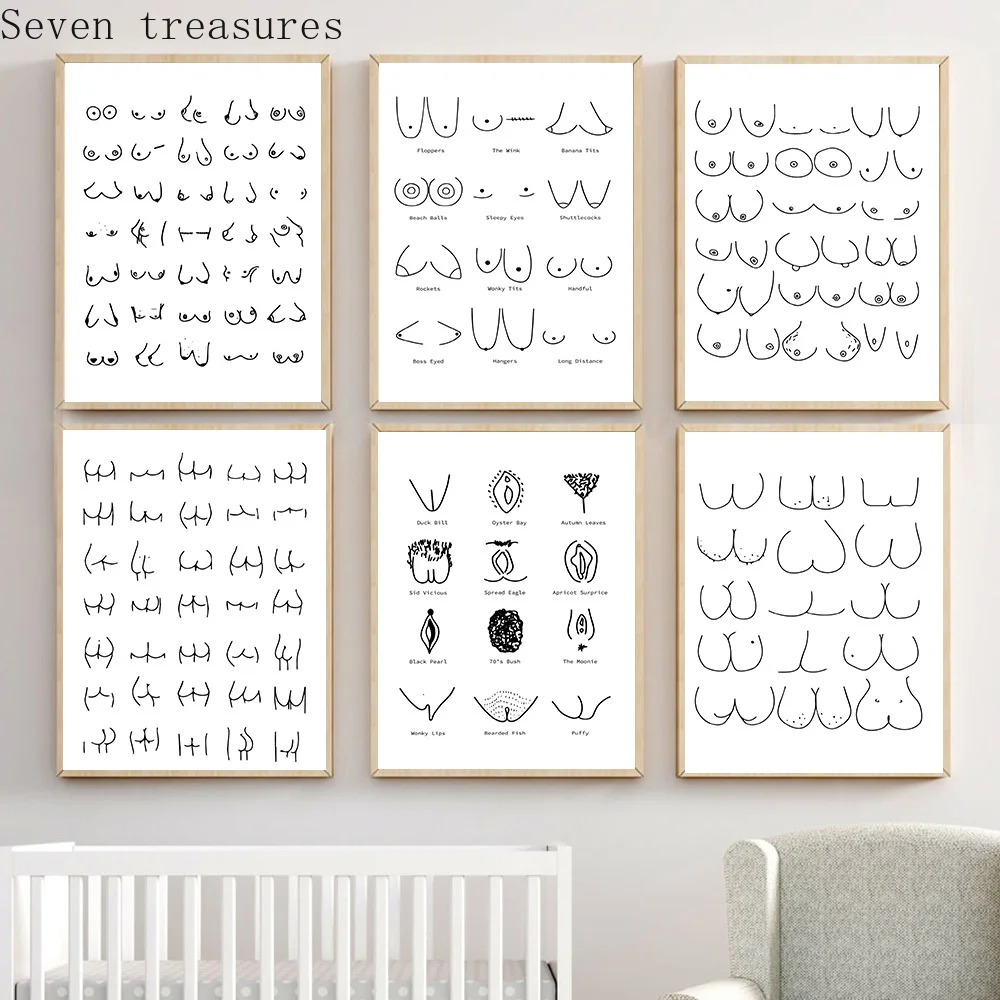 

Black and White PaintingCanvas Sexy Butt Boobs Line DrawingPosters and Prints Canvas Wall Art Picture Bathroom Toilet Decor