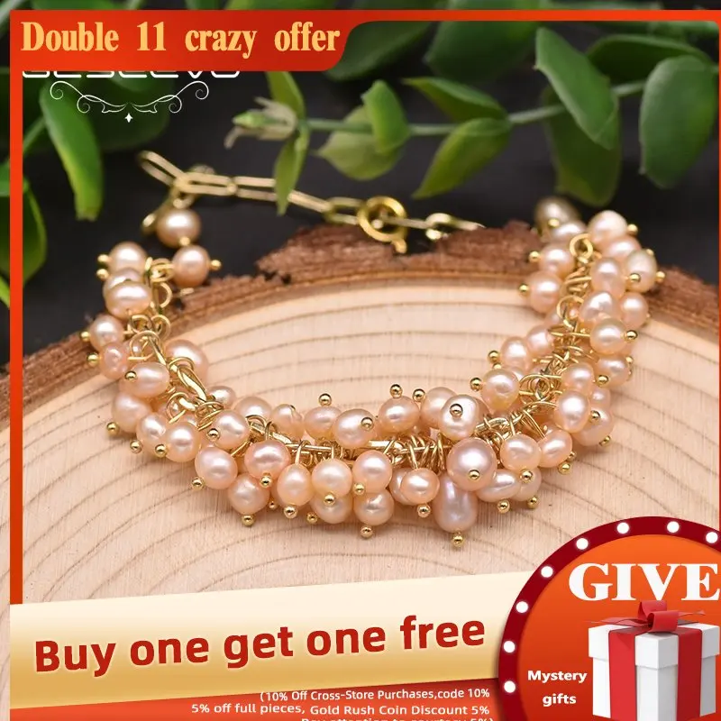 

GLSEEVO Natural Pink Pearl Temperament Adjustable Bracelet For Women Engagement Gifts Charm Korean Luxury Fine Jewelry GB0944