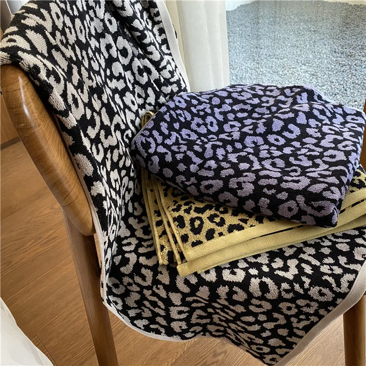 

Leopard Thickened Cotton Bath Towel Quick Dry Beach Towel Super Absorbent Face Bath Towel Bathroom Spa Sauna Towels for Home