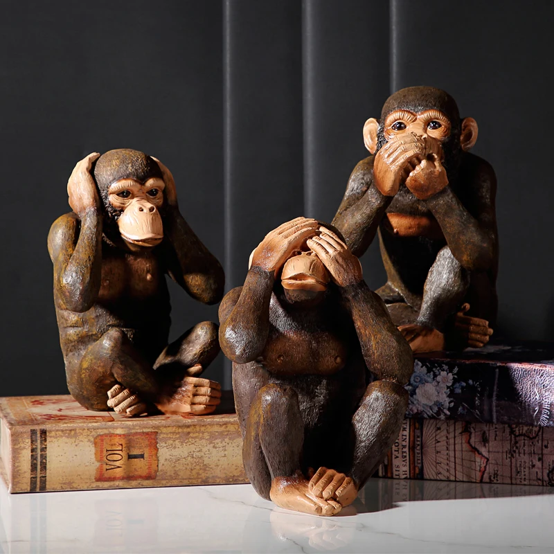 

Ali Textiles Creative Animal Orangutan Decor Retro Three Wise Monkeys Statue No Hear No See No Said Gorilla Sculpture Art