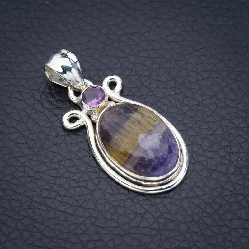 

StarGems Fluorite Amethyst Handmade 925 Sterling Silver Pendant 1.5" F4585