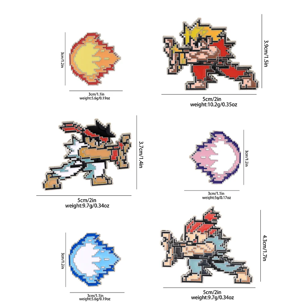 6 шт./набор броши с эмалью GOUKI RYU KEN