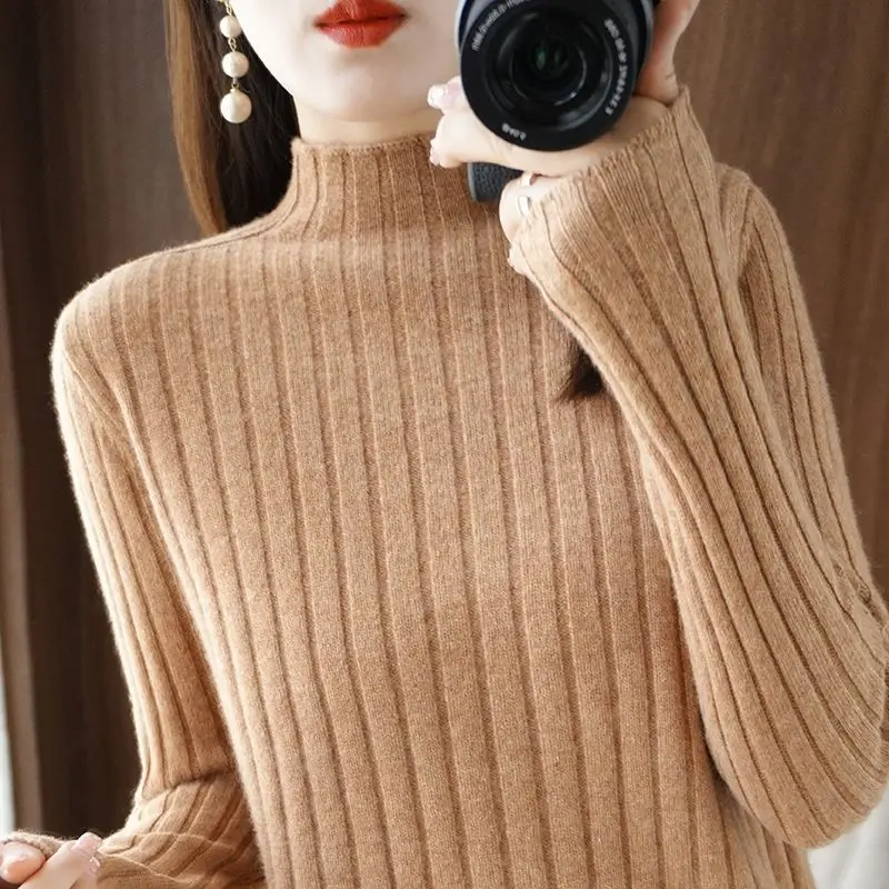 

2023 Newest Turtleneck Pullover Fall/Winter Cashmere Sweater Women Pure Color Casual Long-sleeved Loose Bottoming Women's V353