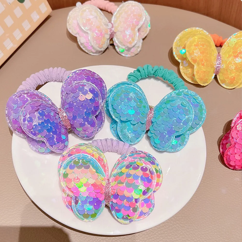 

Double Layer Sequin Bow Hair Tie For Girls Hair Ring Glitter Ponytail Holder Party Headwear Hair Rope Kids Hair Accessories