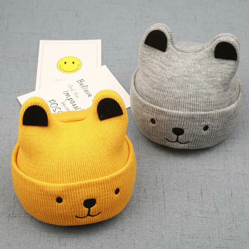 

2022 New Baby 3D Cartoon Hat Spring Autumn Baby Hat for Boys Girls Knitted Cap Spring Warm Solid Color Children Hat