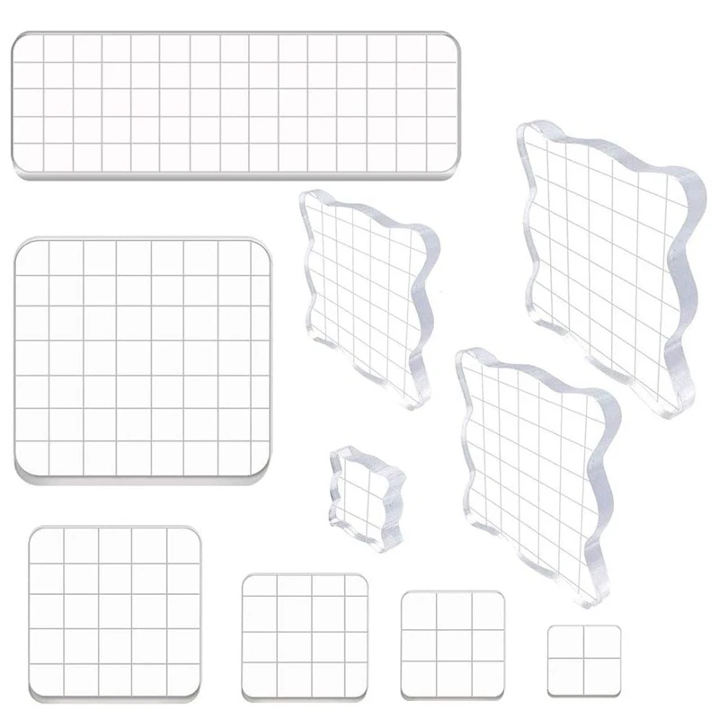 

10 Pieces Stamp Blocks Acrylic Clear Stamping Blocks Tools With Grid Lines For Scrapbooking Crafts Making Stamp