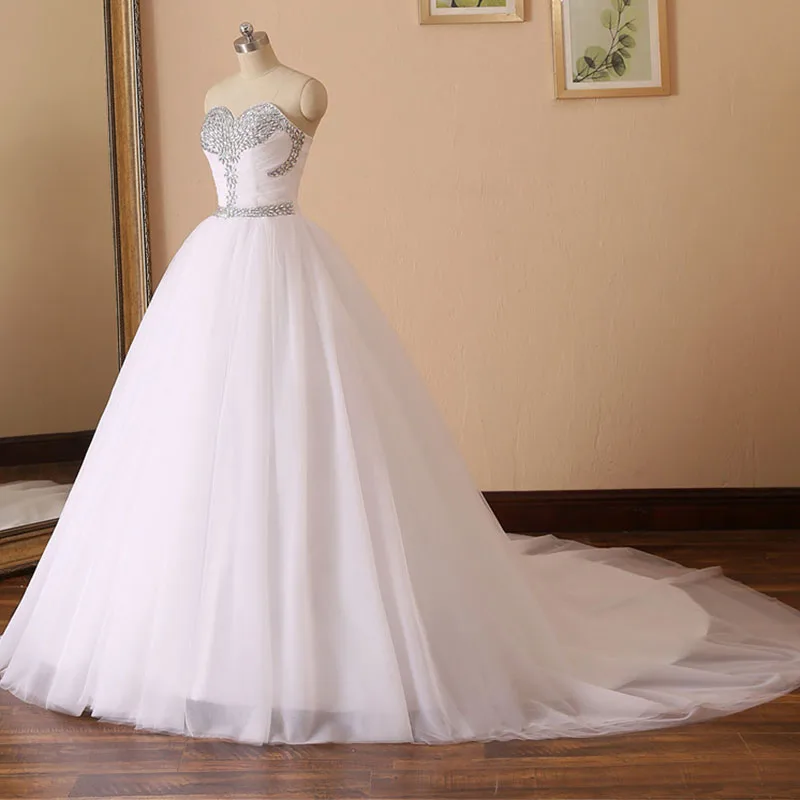 

2022 Sexy White Ball Wedding Dress Without Sleeves Beading Tulle Wedding Long Gown vestido de novia encaje