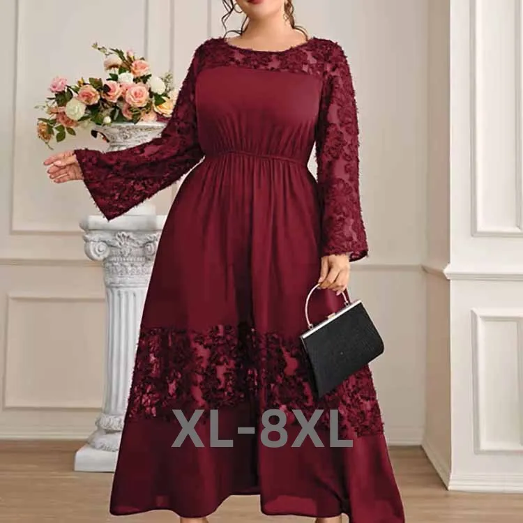 

Plus Size Elegant Evening Party Long dress Long Sleeve O Neck Dresses for Women Female 3xl 4xl 5xl 6xl
