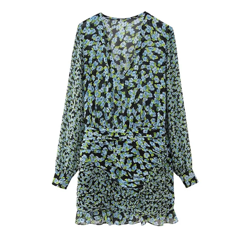 

ZATRHMBM 2023 осеннее модное мини-платье с цветочным принтом винтажные элегантные женские платья с V-образным вырезом и длинным рукавом Vestidos Mujer