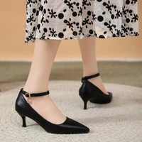 soft soled thick heeled shoes womens 2022 summer pointed toe high heeled buckle single shoes black interview work shoes