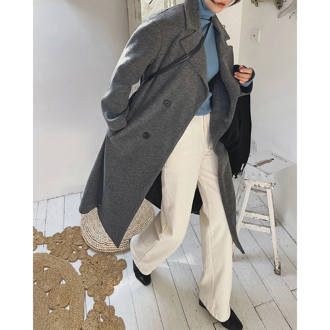 2022 Grey Long Oversize Za Woman Coat Spring Winter Jacket Clothes Trench Cardigan Outerwear Overcoat Oversize wool and mixtures