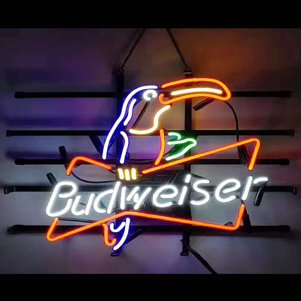 

Budweiser Parrot Bird Neon Light Sign Custom Handmade Real Glass Tube Beer Bar Store Advertise Display Lamp Wall Decor 17“X14"