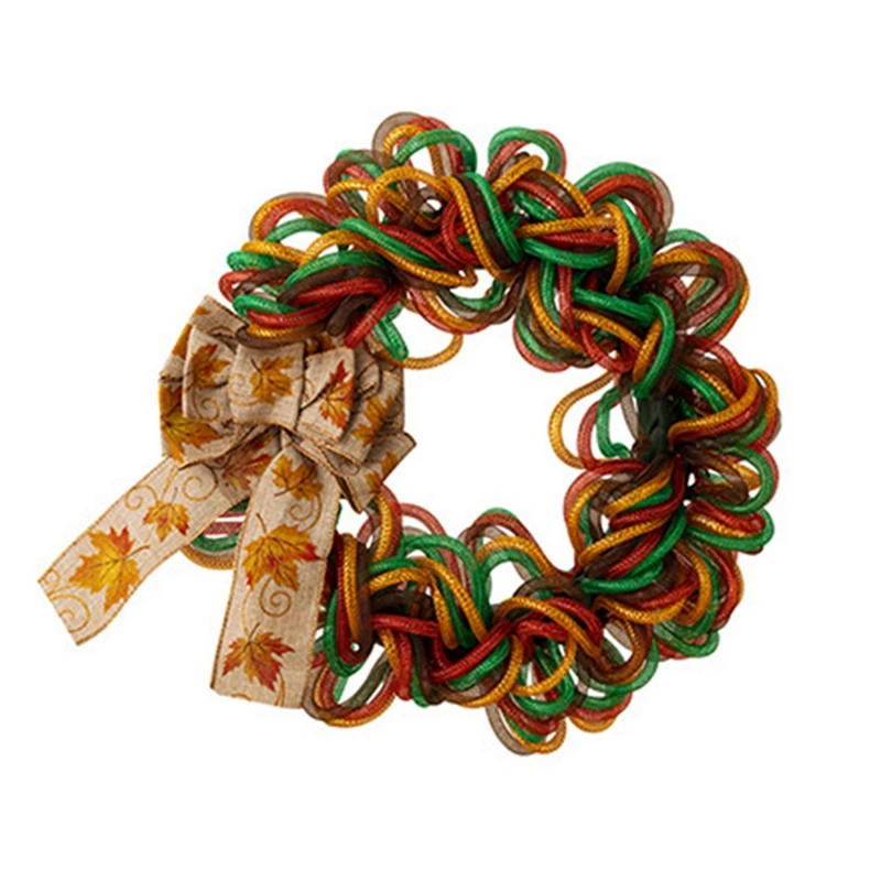 

1 PCS Thanksgiving Decorations Maple Leaf Bow Wreath Home Color Bright Tube Wreath Door Hanging Wreath