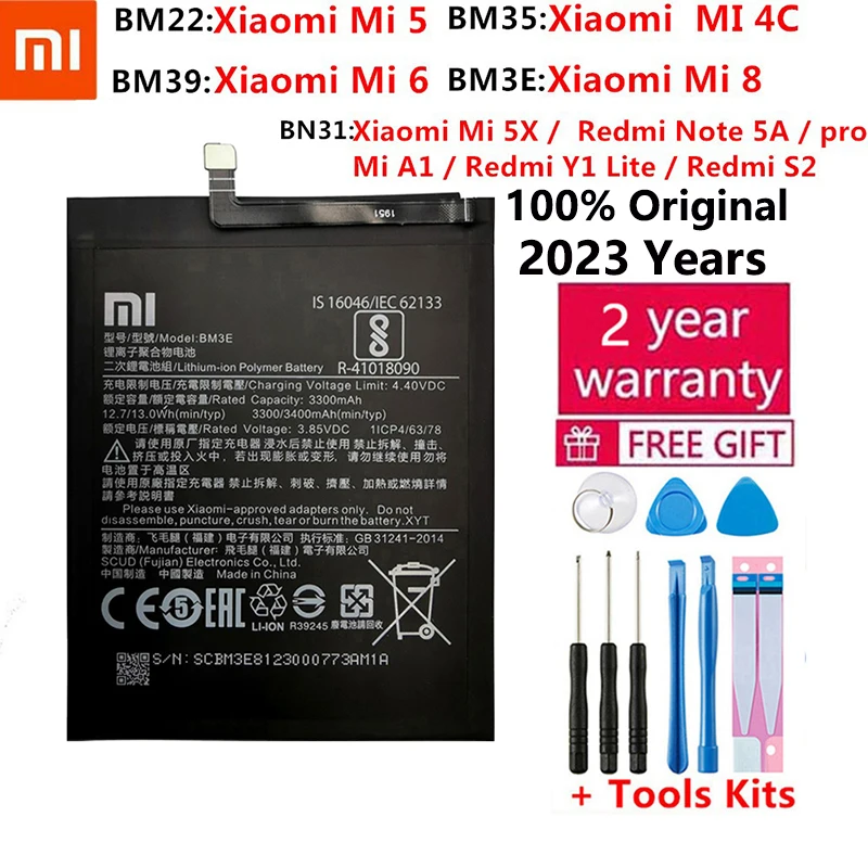 

Xiaomi Original Phone Battery BM22 For Xiaomi MI 5 5X Mi 4C Mi 6 Mi 8 For Redmi Note 5A 5A Pro BM35 BM39 BN31 BM3E Batteries