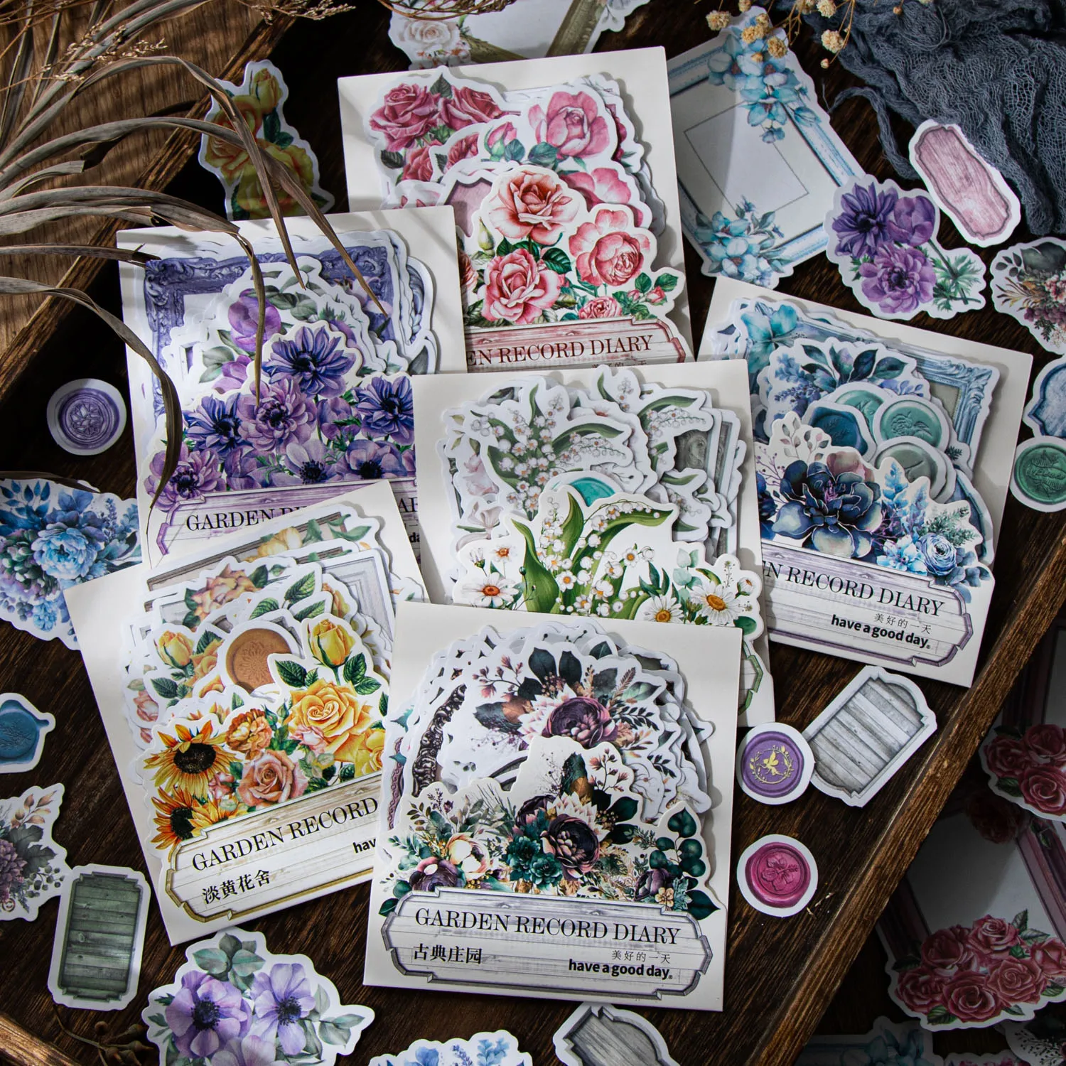 50Sheets Garden Record Collection Series Vintage Plant Flower Border Washi Sticker Creative DIY Journal Collage Decor Stationery
