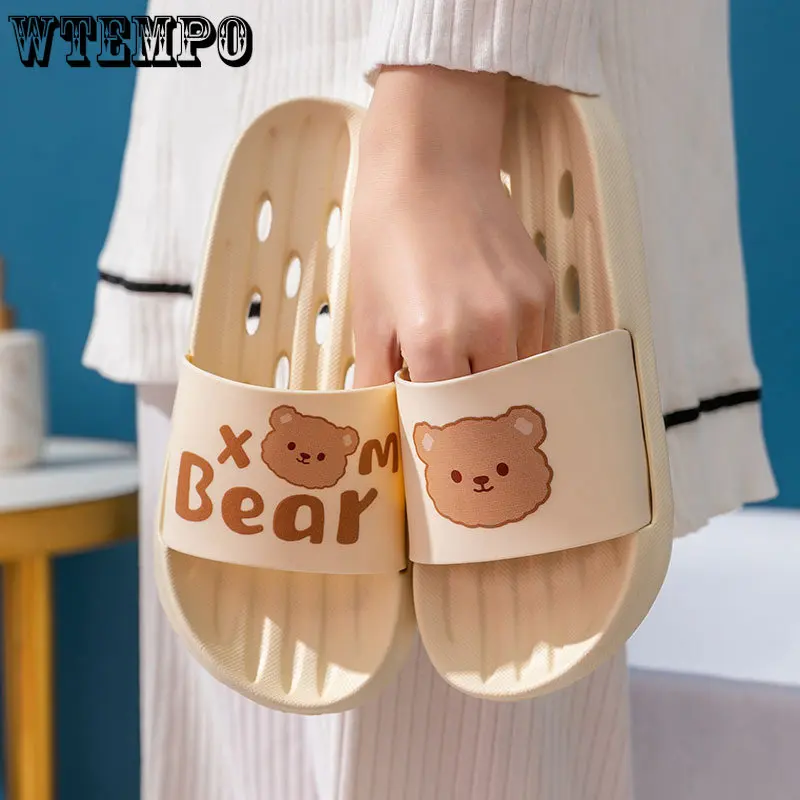 

Шлепанцы для ванной комнаты WTEMPO Bear, женские летние домашние тапочки для пар, домашняя утечка, домашняя Ванна летние шлепанцы EVA для мужчин и ...