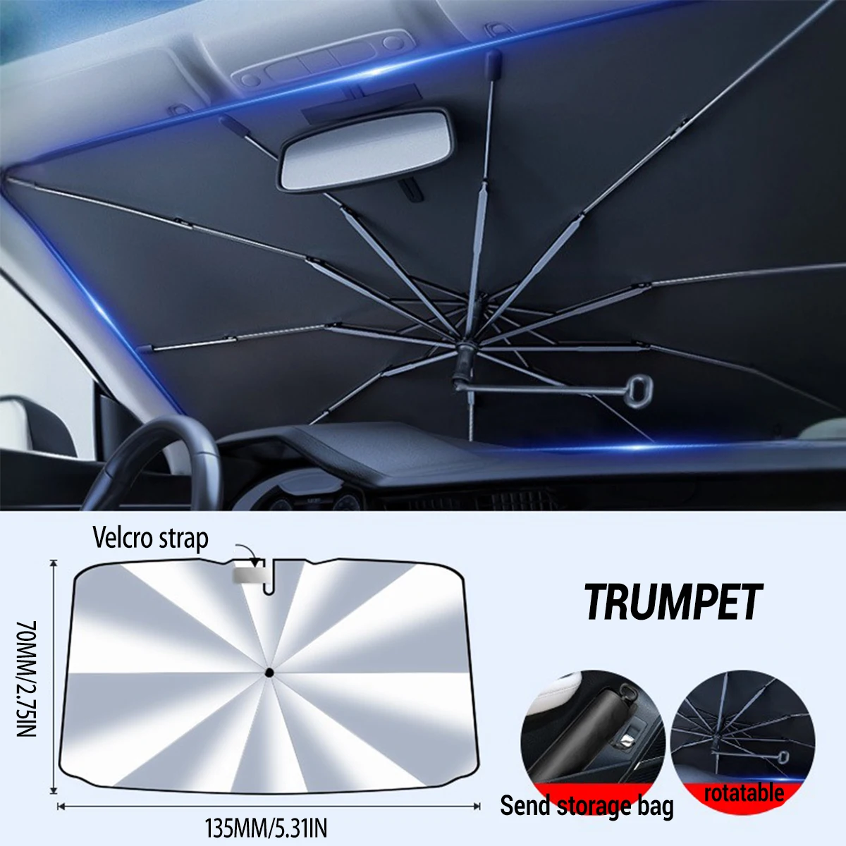 

Автомобильный солнцезащитный козырек на лобовое стекло с 360° ° Вращающаяся гибкая ручка для переднего окна, солнцезащитный козырек, защита от ультрафиолета, летние автомобильные аксессуары