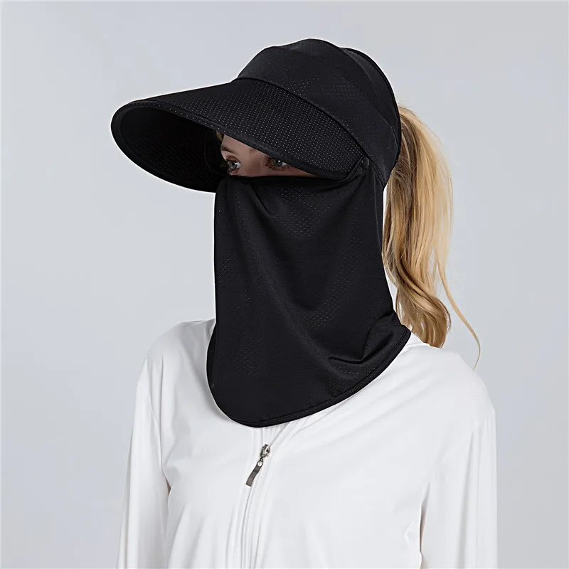 

Summer Women Neck Cover Hat Lady Wide Brim Sun Cap Anti UV Foldable Female Casual Outdoor Sport Hiking Ponytail Hat For Women