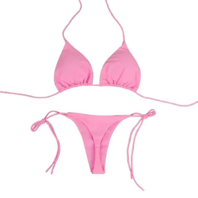 

2022 New Summer Classic Women Swimwear Bikinis Set Three Points Solid Color Halter Neck Strap Thong Women Swimsuit Set for Beach