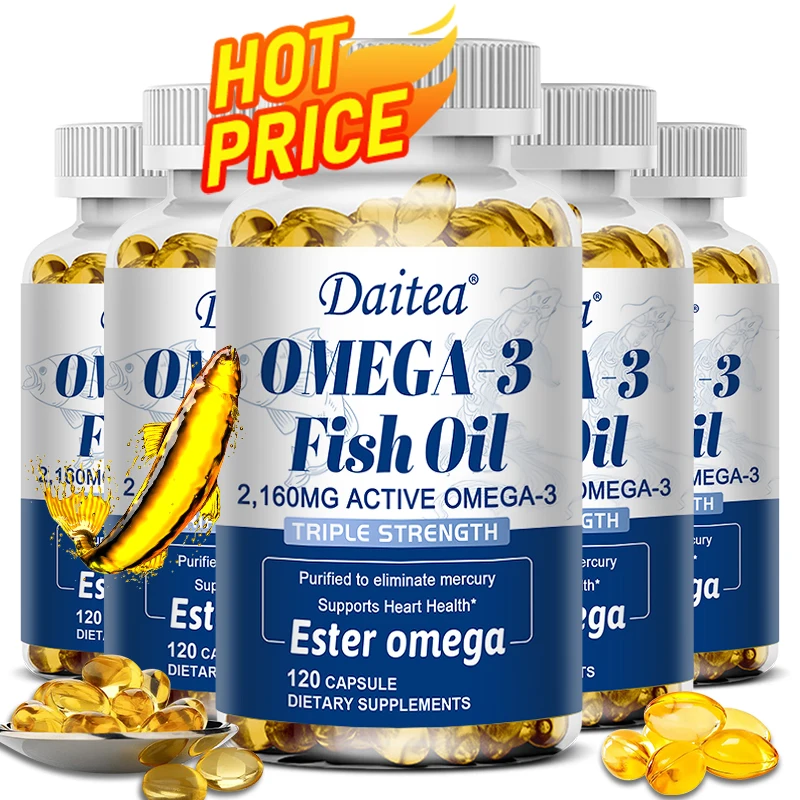 

Daitea Omega 3 Fish Oil Capsules Supplement Rich In DHA EPA For Anti-aging Skin Eyes Heart Brain Health Support Immune System