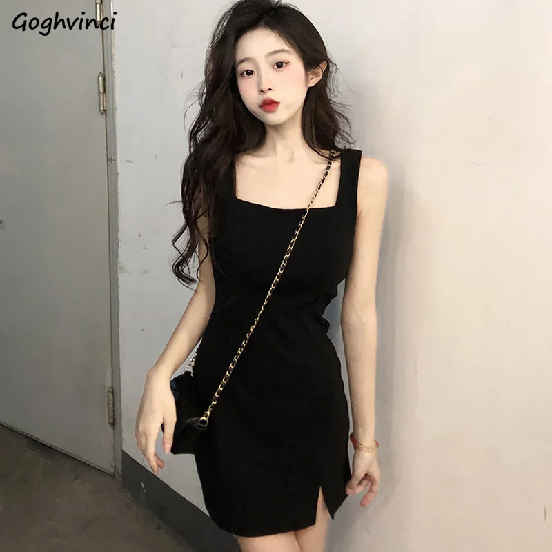 

Платье женское без рукавов, пикантная Удобная уличная одежда для молодых девушек, крутая Мягкая Мини-одежда в Корейском стиле, с квадратным ...