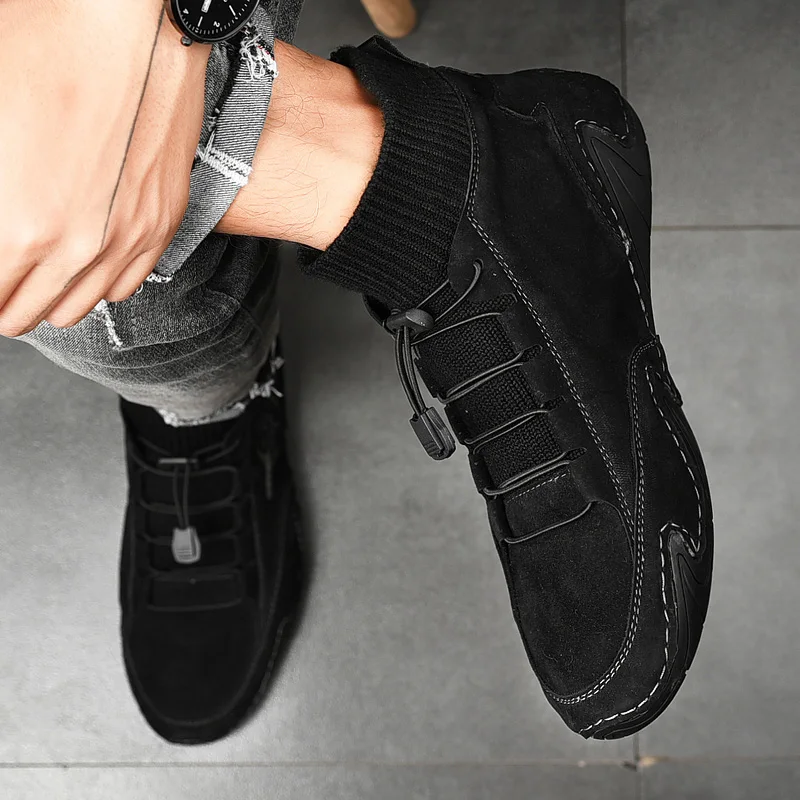 Sneakers Men Walking Shoes Sewing Thread Comfortable Breathable Flats Footwear Slip-on Medium Cut Outdoor Athletic Shoes