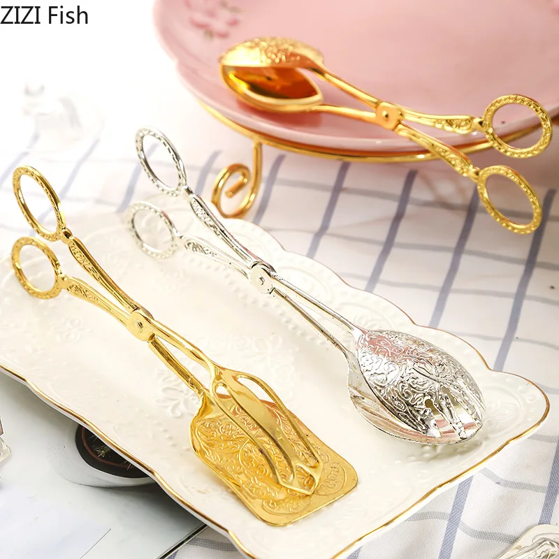 

Зажим для печенья и торта, столовая посуда из нержавеющей стали, золотистый цвет, десерт для послеобеденного чая, закуски, пирожные хлебные ...