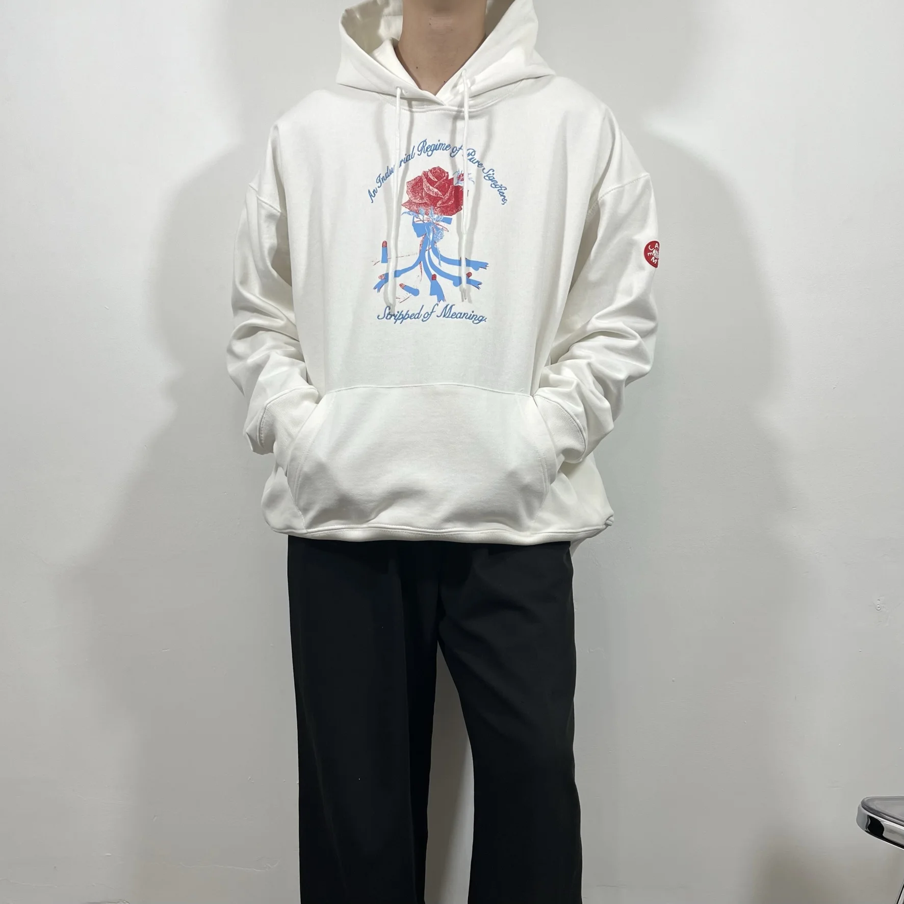 

LIFE CAVEMPT 22SS Japanese fashion rose printing CE sweater white men's and women's loose Japanese trend heavyweight hoodie