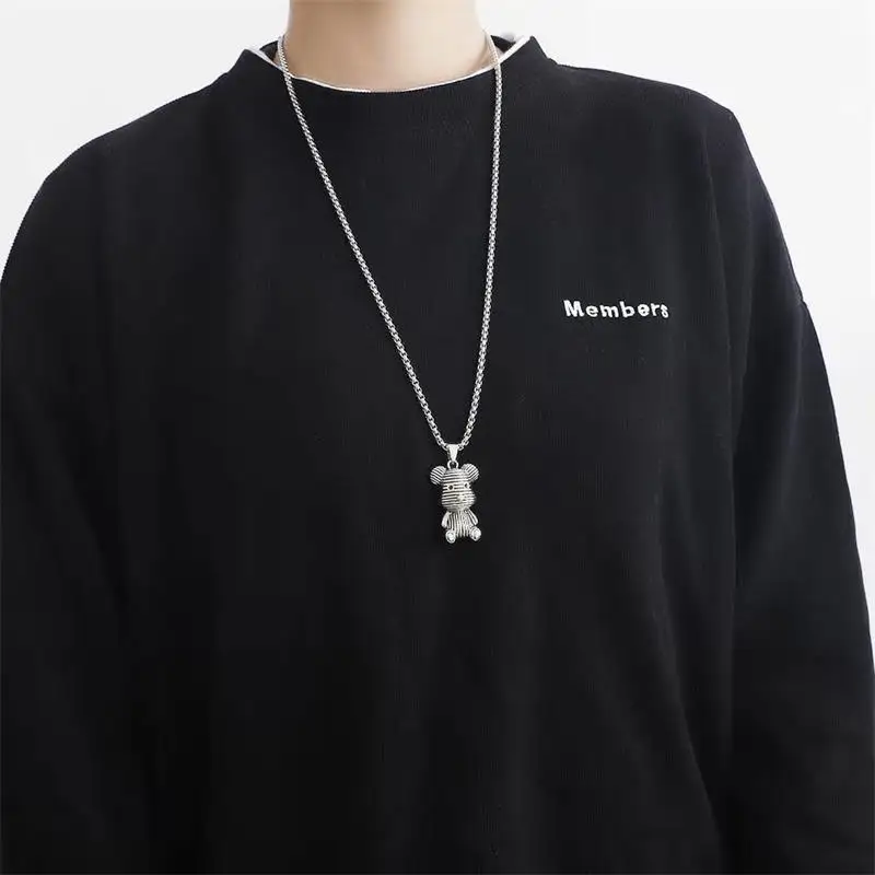 

New Violent Teddy Bear Necklace Personalized Hip Hop Internet Celebrity Lovers Wild Long Sweater