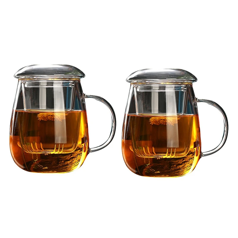 

2X 550Ml Tea Mug With Lid Filter,Coffee Cups Tea Set Mugs Beer Drink Office Mug Drinkware Glass Cup Chinese Style