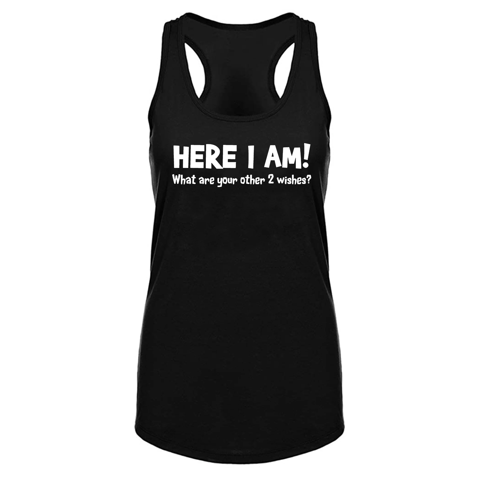 

Lyprerazy Women's HERE I AM! Workout Gym Funny Printed Tank Top