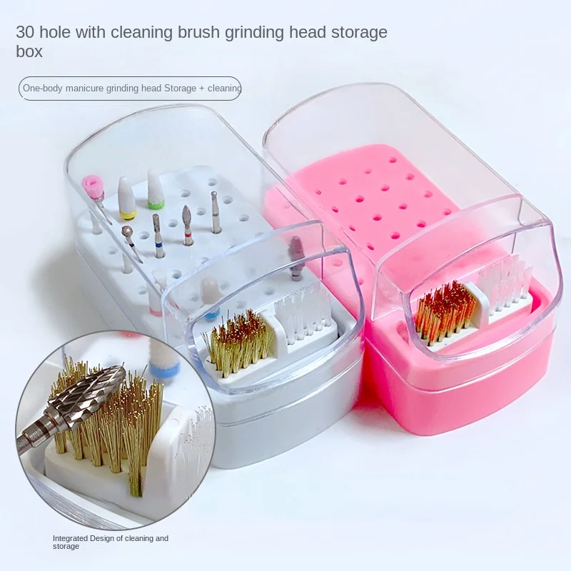 

2 In 1 Nail Bits Holder Milling Cutter Cleanser 30 Holes Dustproof Drill Bits Stand Displayer Organizer Container Manicure Tools