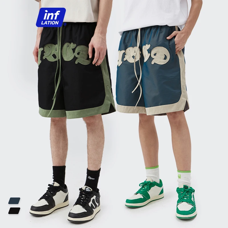 

INFLATION Contrast Color Hip Hop Shorts Men Streetwear Summer Sports Woven Shorts Male Cool Drawstring Waist Shorts