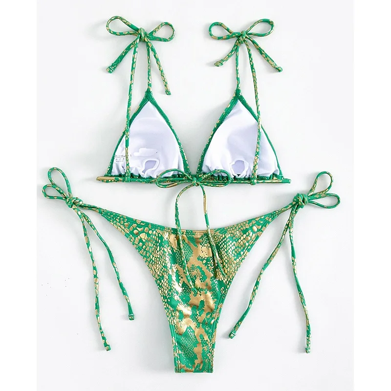 Сексуальные бикини Блестящие купальники с принтом змеиной кожи женский